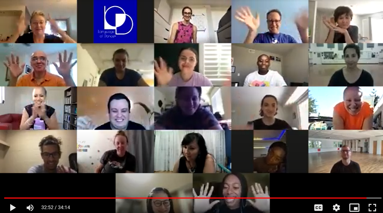 Zoom screenshot of Foundations Online participants waving and smiling.